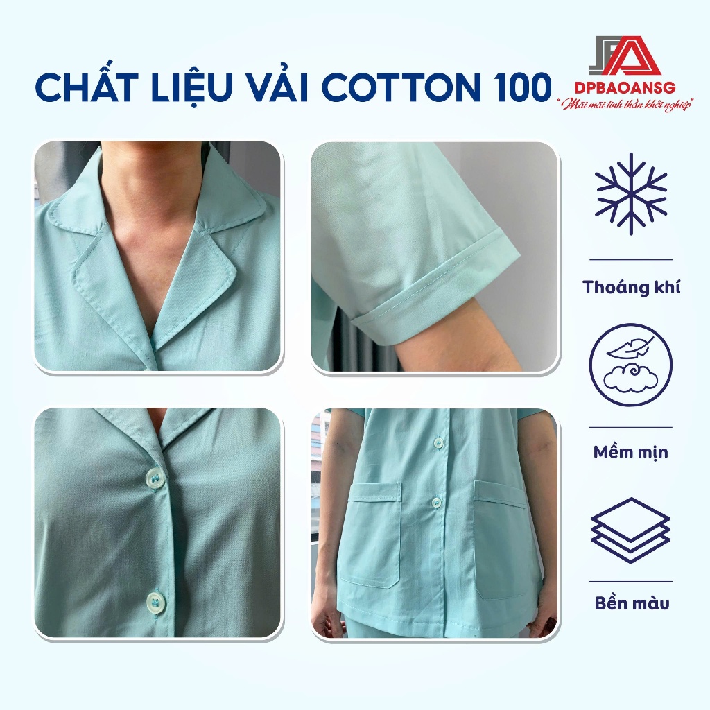 Bộ Quần Áo Tạp Vụ, Cấp Dưỡng, Hộ Lý, Công Nhân – Vải Cotton Thoáng Mát, Nhiều Màu