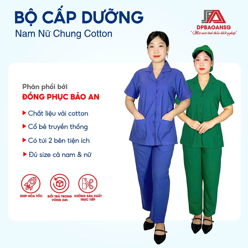 Bộ Quần Áo Tạp Vụ, Cấp Dưỡng, Hộ Lý, Công Nhân – Vải Cotton Thoáng Mát, Nhiều Màu