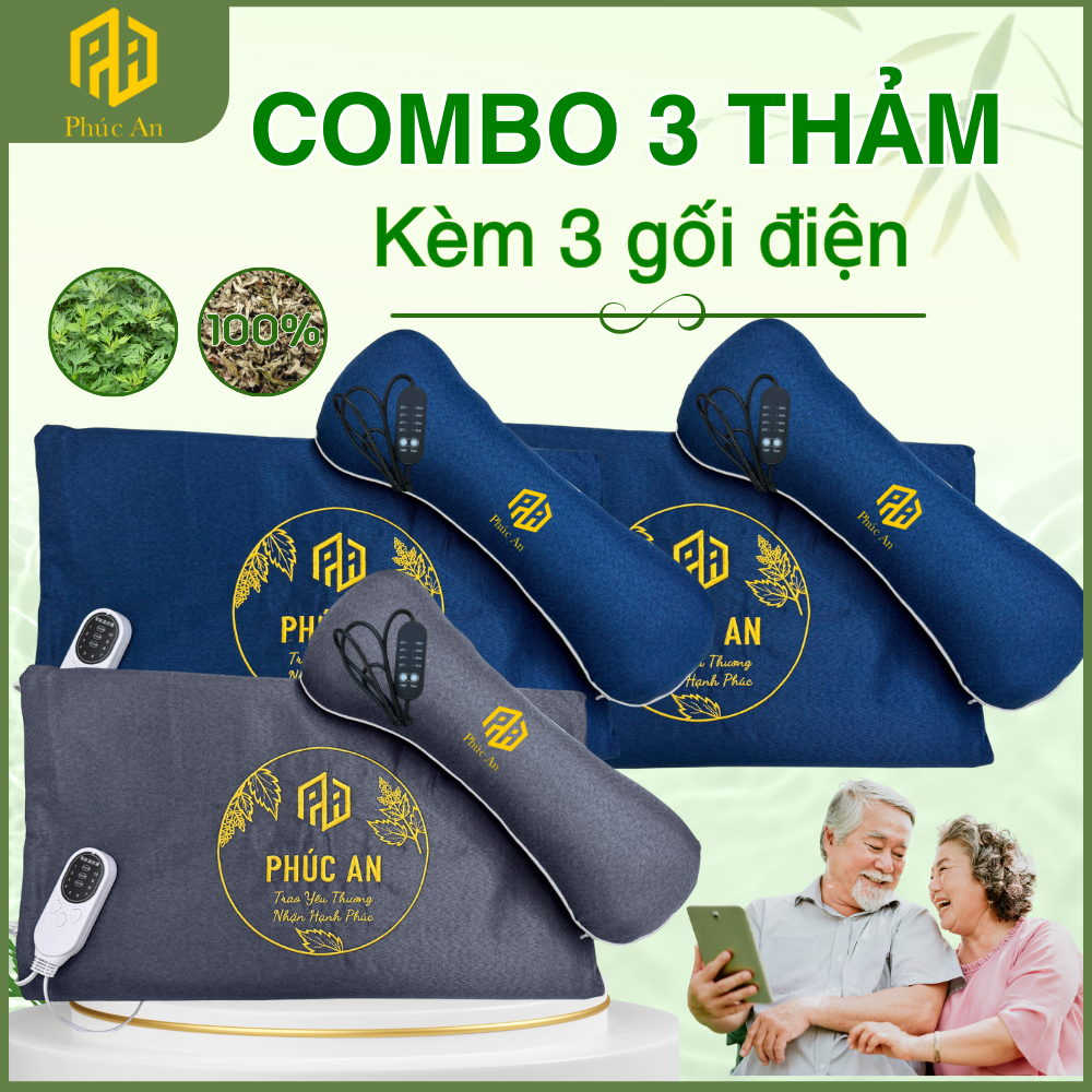 [CHÍNH HÃNG] Combo 3 Thảm điện + gối điện ngải cứu Phúc An, giúp ngủ ngon giấc, quà tặng ý nghĩa