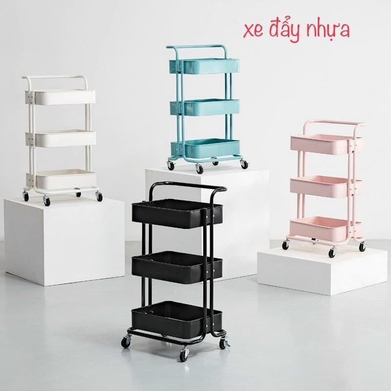 (Hàng  Nhập Khẩu) Xe Đẩy Nhựa 3 Tầng Trang Trí Tiện Lợi Cao Cấp, Đa Năng, Có Bánh Xe Xoay 360 Độ