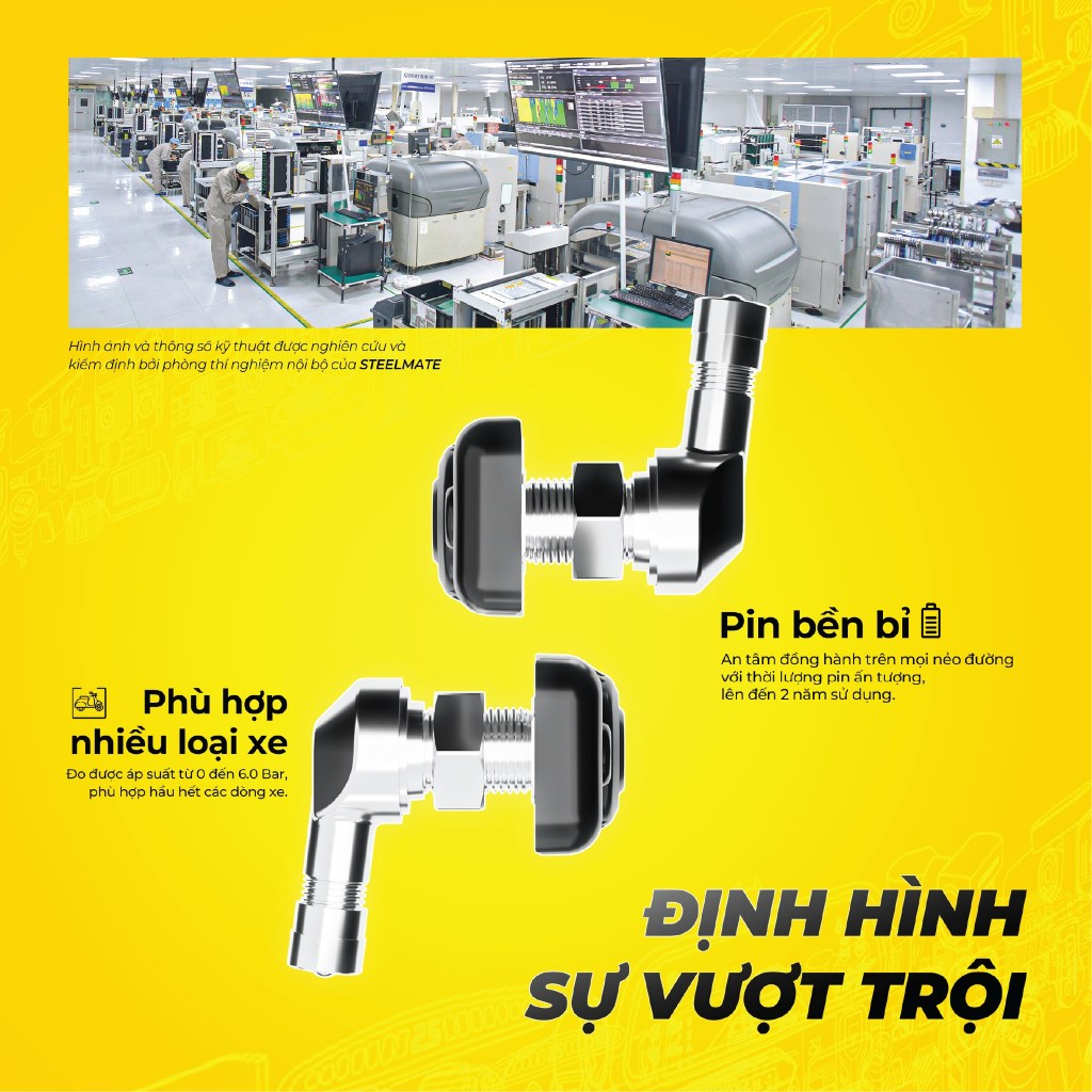 Cảm Biến Áp Suất Lốp STEELMATE TP-95I Xe Máy Và Mô Tô - Van Trong, Màn Hình Hiện Thị, Bảo Hành 2 Năm