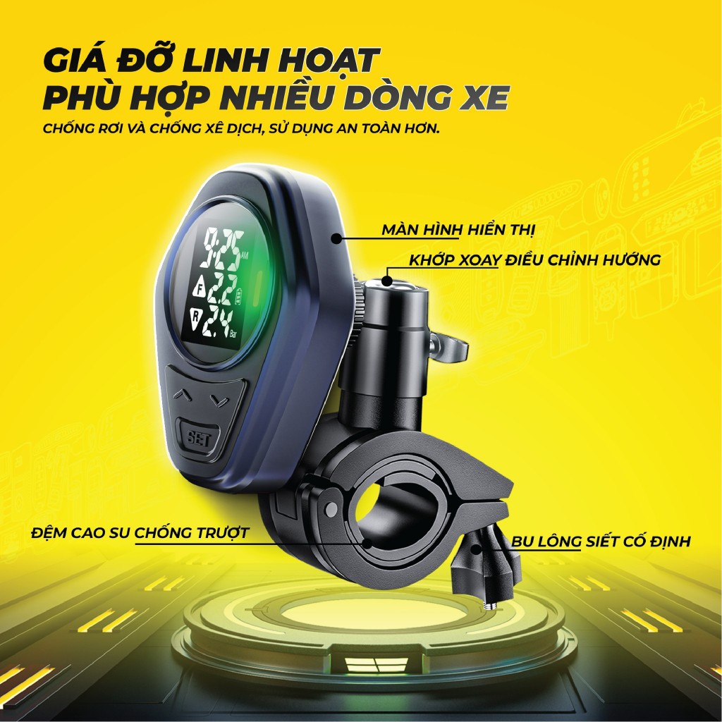 Cảm Biến Áp Suất Lốp STEELMATE TP95 Xe Máy - Van Ngoài, Màn Hình Hiển Thị, Bảo Hành 2 Năm
