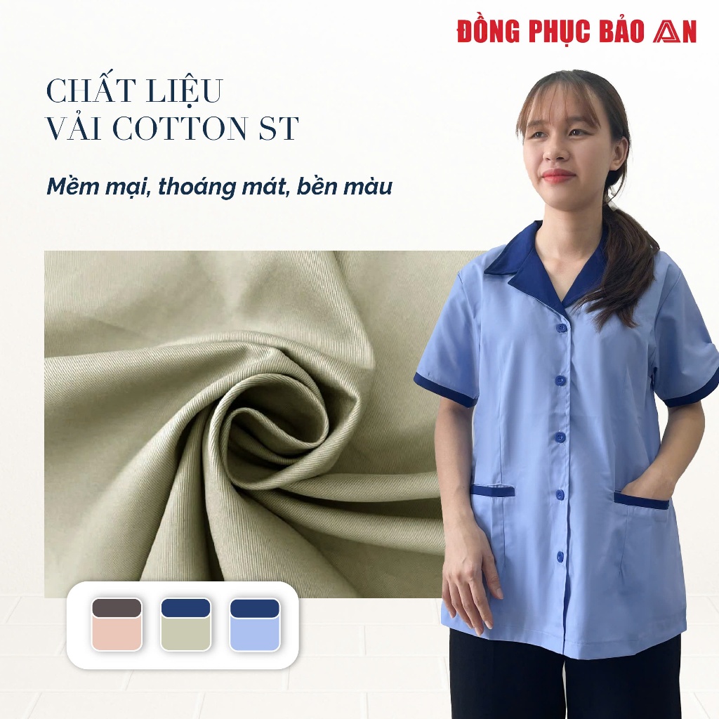 Áo Tạp Vụ May Sẵn Nhiều Màu – Đồng Phục Nhân Viên Vệ Sinh, Lao Công, Hộ Lý