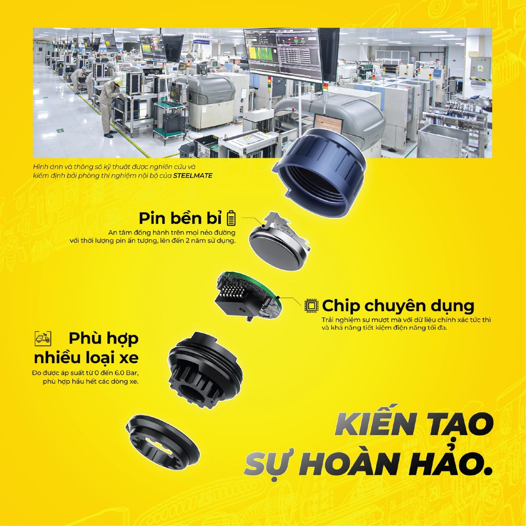 Cảm Biến Áp Suất Lốp STEELMATE TP95 Xe Máy - Van Ngoài, Màn Hình Hiển Thị, Bảo Hành 2 Năm