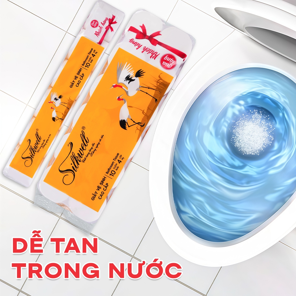 Combo 2 giấy vệ sinh Silkwell Sếu 12 cuộn 4 lớp cao cấp, dày dặn, tự tan được trong nước