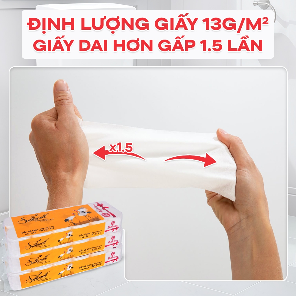 Combo 2 giấy vệ sinh Silkwell Sếu 12 cuộn 4 lớp cao cấp, dày dặn, tự tan được trong nước