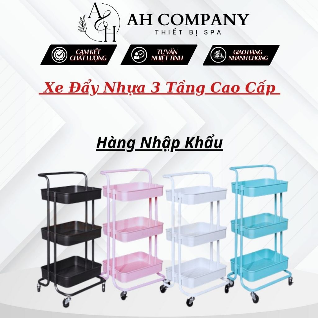 (Hàng  Nhập Khẩu) Xe Đẩy Nhựa 3 Tầng Trang Trí Tiện Lợi Cao Cấp, Đa Năng, Có Bánh Xe Xoay 360 Độ
