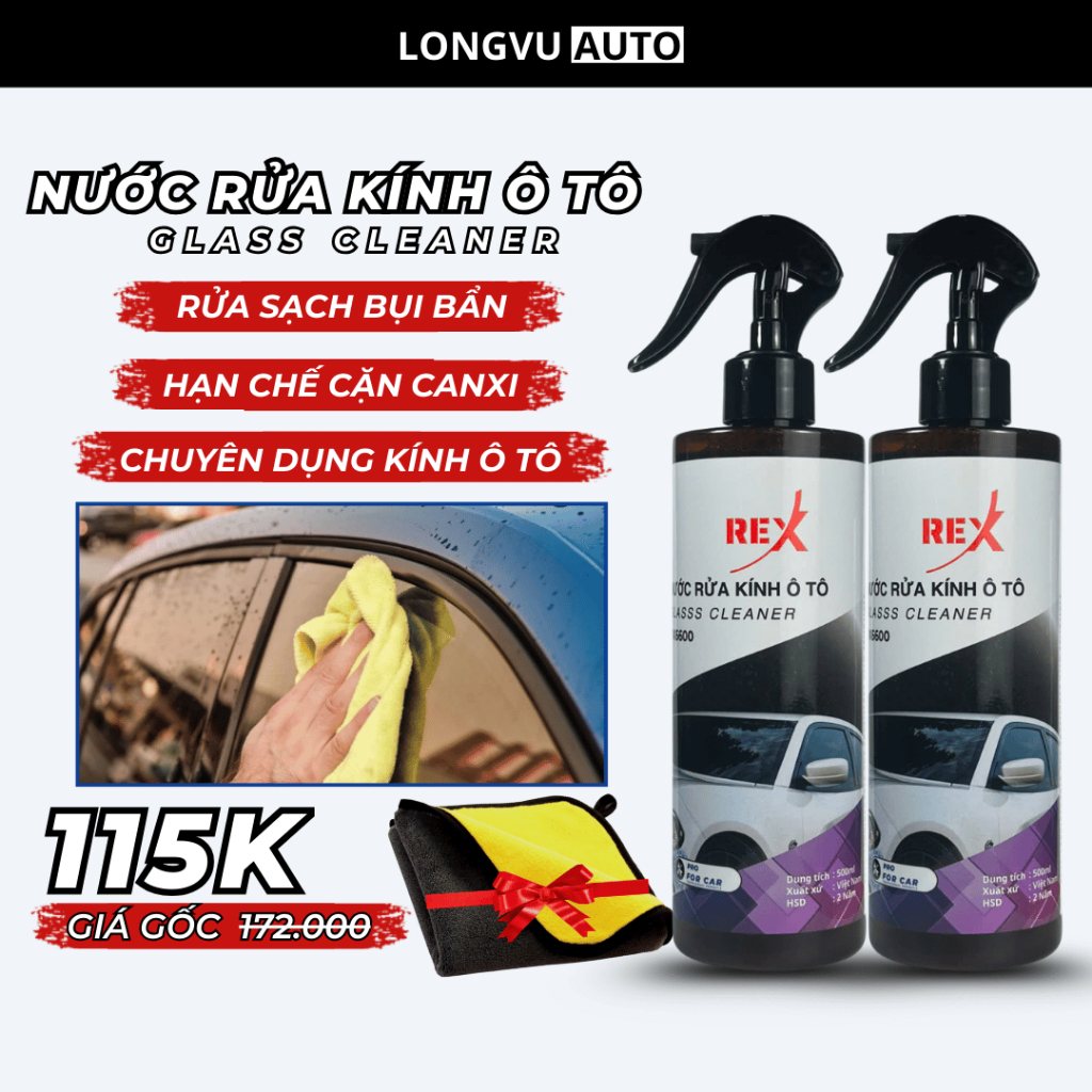 Nước rửa kính ô tô REX RX6600 500ml chuyên dụng, Làm sạch vệ sinh và bảo dưỡng kính xe hơi