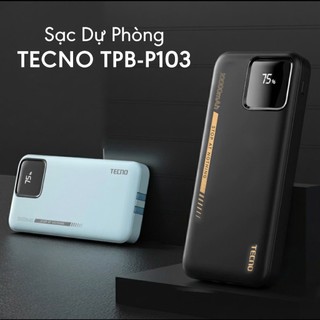 Sạc dự phòng TECNO TPB-P103 - 10.000mAH | Sẵn 2 dây Type-C và Lightning | Màn hình LED - Chính hãng