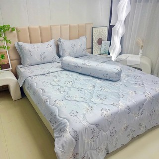 🌞SIÊU ĐẸP️️🌞Bộ Ga Gối Lụa Lyocell Sợi Tre Xám Thủy Tiên Thoáng Mát, Mền Chần Bông_Chăn ga sỉ HCM