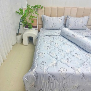 🌞SIÊU ĐẸP️️🌞Bộ Ga Gối Lụa Lyocell Sợi Tre Xám Thủy Tiên Thoáng Mát, Mền Chần Bông_Chăn ga sỉ HCM