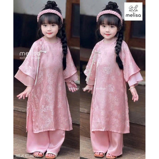 [SẴn]🧧Áo dài Tết🧧Set áo dài cách tân cho bé gái – Màu hồng dịu, mặc lễ Tết, chụp ảnh rất xinh