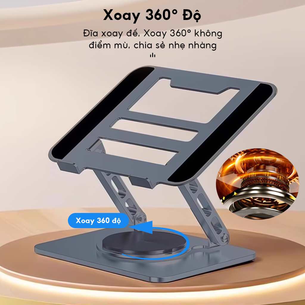Giá đỡ Laptop chân xoay 360 độ, Đế tản nhiệt kê laptop Máy tính bảng Ipad hợp kim Thép công thái học
