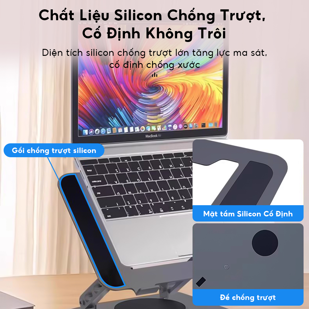 Giá đỡ Laptop chân xoay 360 độ, Đế tản nhiệt kê laptop Máy tính bảng Ipad hợp kim Thép công thái học