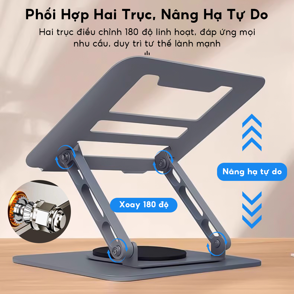 Giá đỡ Laptop chân xoay 360 độ, Đế tản nhiệt kê laptop Máy tính bảng Ipad hợp kim Thép công thái học