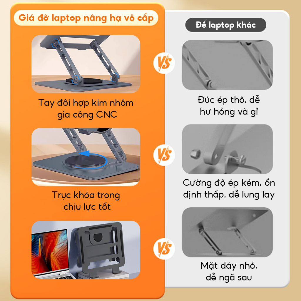 Giá đỡ Laptop, Macbook, Máy tính bảng Ipad công thái học nâng hạ độ cao hỗ trợ tản nhiệt