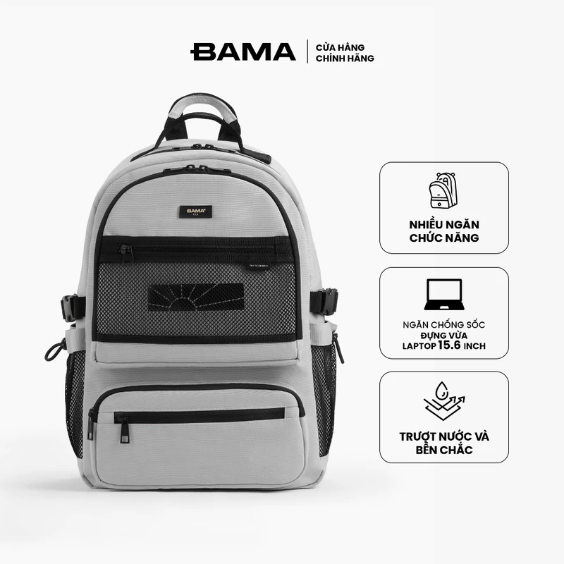 Balo nam nữ đi học đi làm BAMA Mesh Fabric Backpack MF102 chống nước nhiều ngăn laptop 15.6 inch — ảnh 1