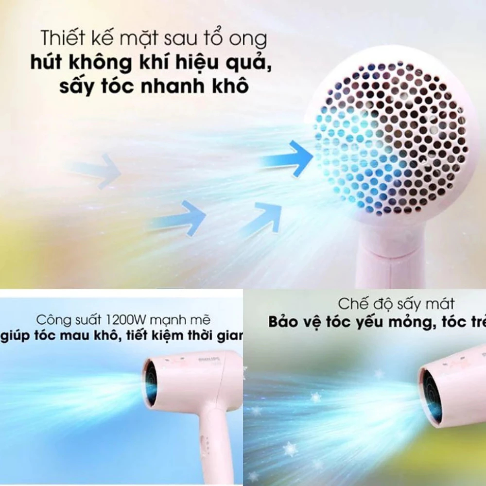 Máy Sấy Tóc PHILIPS BHC010/10 Công Suất 1200W, Thiết Kế Gấp Gọn Với 3 Chế Độ Sấy Khô Nhanh, Hiệu Quả