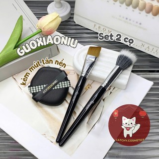 [GUOXIAONIU] Set 2 Cọ Guoxiaoniu Kèm Mút Tán Nền, Cọ Dàn Nền, Cọ Má Hồng, PSEUDO Natural Makeup Set