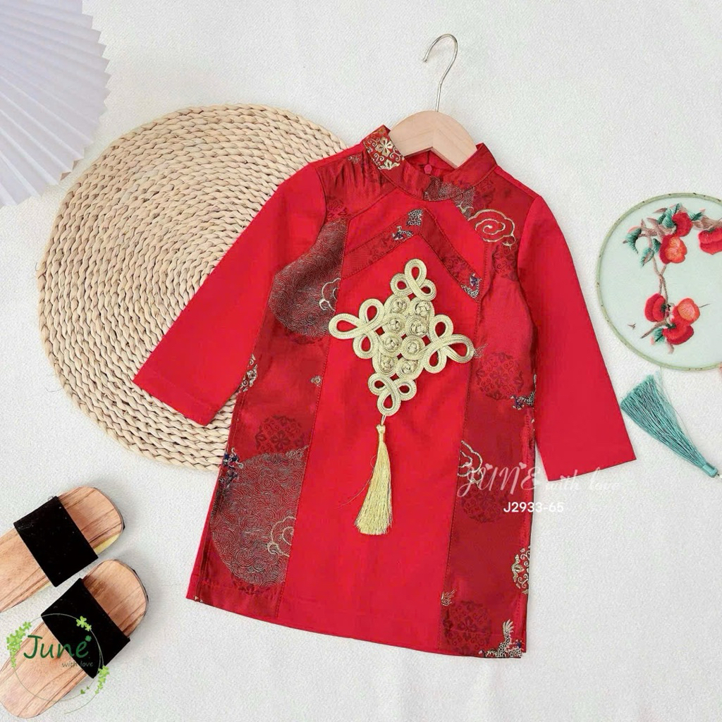 Áo dài bé trai J2933 ốp Đồng Tâm kết dây khánh sang xịn – áo dài Tết trẻ em size 1-10Y (10-40kg)