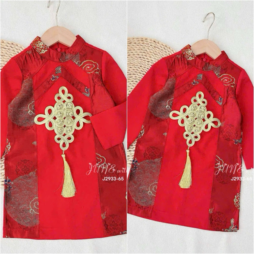 Áo dài bé trai J2933 ốp Đồng Tâm kết dây khánh sang xịn – áo dài Tết trẻ em size 1-10Y (10-40kg)