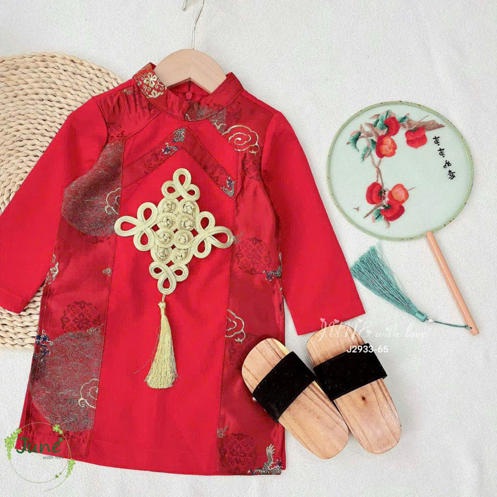Áo dài bé trai J2933 ốp Đồng Tâm kết dây khánh sang xịn – áo dài Tết trẻ em size 1-10Y (10-40kg)