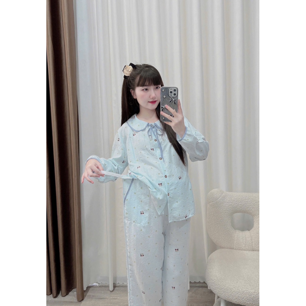 Bộ bầu-Bộ sau sinh-BỘ DÀI ĐŨI NHĂN HÌNH CỔ SEN DẬP LY KÈM DÂY BUỘC -5 màu