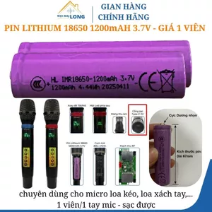 Pin Sạc Lithium18650 3.7V 1200mAh 1 đầu nhọn dùng cho micro loa kéo, xách tay,. chất lượng cao