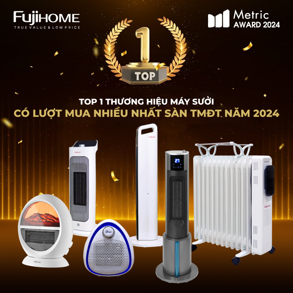Máy sưởi FujiHome FH3000 không đốt oxy không khô da, làm ấm nhanh tiết kiệm điện, bảo hành 24 tháng