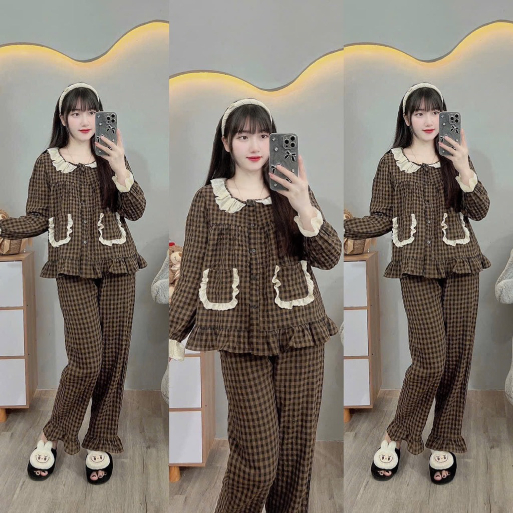 Bộ bầu-bộ sau sinh-BỘ DÀI ĐŨI THÁI KẺ TO CỔ BÈO REN HAI TÚI- 5 màu, áo có khoá kéo hai bên,quần có chun chỉnh