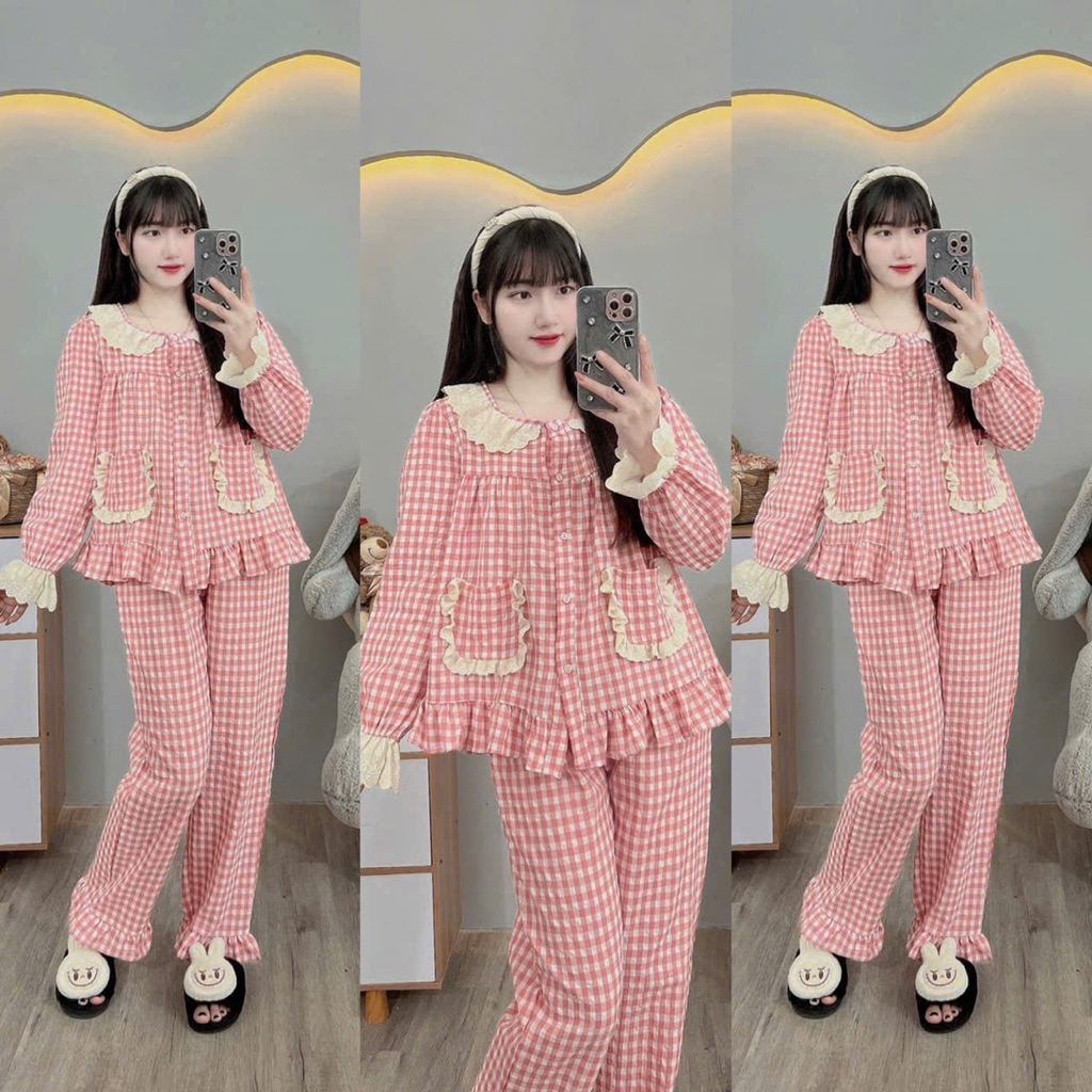Bộ bầu-bộ sau sinh-BỘ DÀI ĐŨI THÁI KẺ TO CỔ BÈO REN HAI TÚI- 5 màu, áo có khoá kéo hai bên,quần có chun chỉnh
