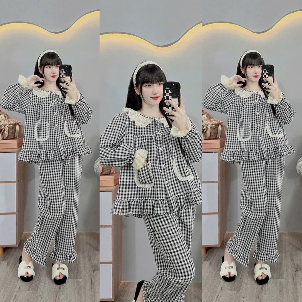 Bộ bầu-bộ sau sinh-BỘ DÀI ĐŨI THÁI KẺ TO CỔ BÈO REN HAI TÚI- 5 màu, áo có khoá kéo hai bên,quần có chun chỉnh