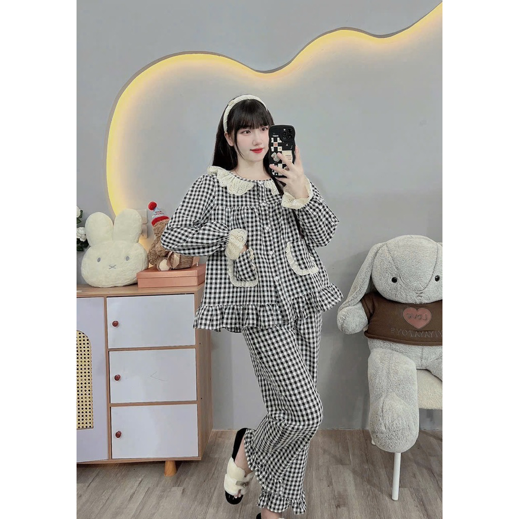 Bộ bầu-bộ sau sinh-BỘ DÀI ĐŨI THÁI KẺ TO CỔ BÈO REN HAI TÚI- 5 màu, áo có khoá kéo hai bên,quần có chun chỉnh