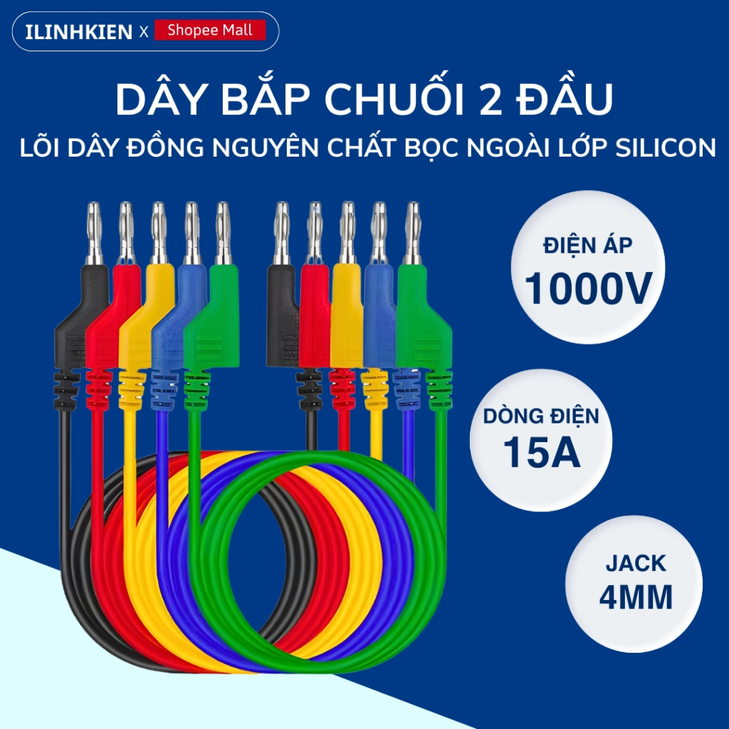 Dây bắp chuối 2 đầu 4mm dài 1 mét chất liệu silicon mềm dẻo chất lượng cao chính hãng ilinhkien