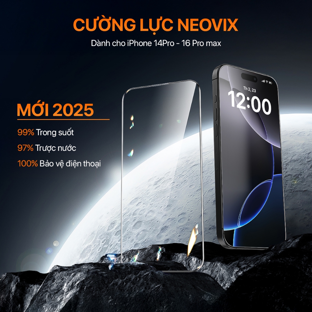 【15】Kính Cường Lực Khung Tự Dán iPhone 15 Pro Max Chống Bám Vân Tay VệtNước Thiết Kế Phủ Loa NEOVIX