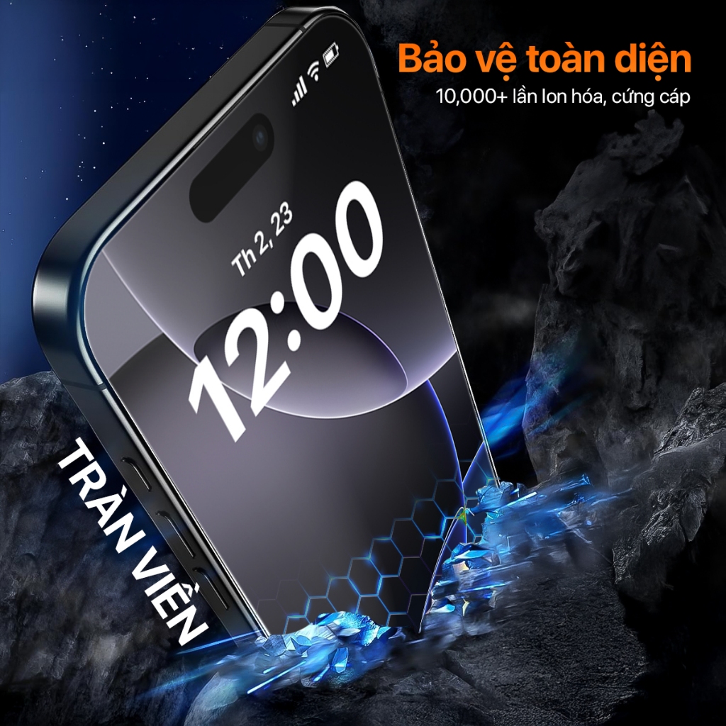 【15】Kính Cường Lực Khung Tự Dán iPhone 15 Pro Max Chống Bám Vân Tay VệtNước Thiết Kế Phủ Loa NEOVIX