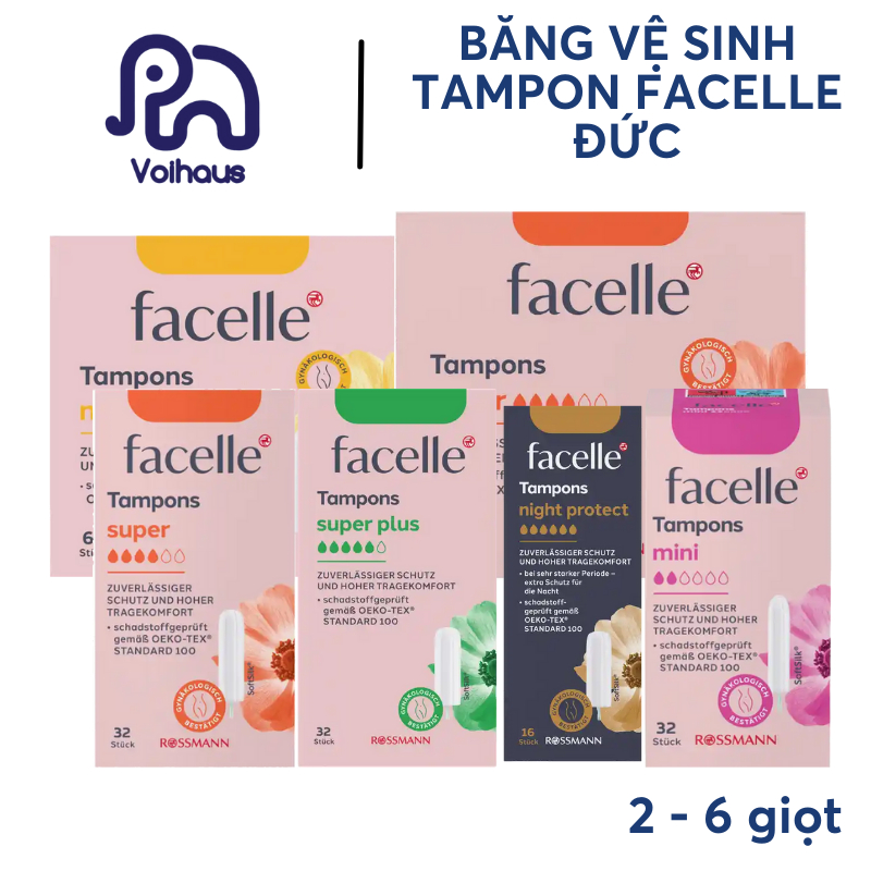 [HỎA TỐC 1H HN] Tampon Facelle Super Plus Dạng Nút – Băng Vệ Sinh Nội Địa Đức – Dùng Khi Bơi, Ngày Nhiều