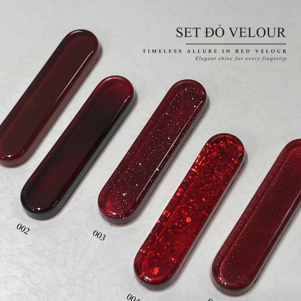 Set sơn gel 5 màu đỏ, màu nhũ đỏ lấp lánh, mắt mèo đỏ, màu đỏ rượu chuyên dụng cho tiệm nail
