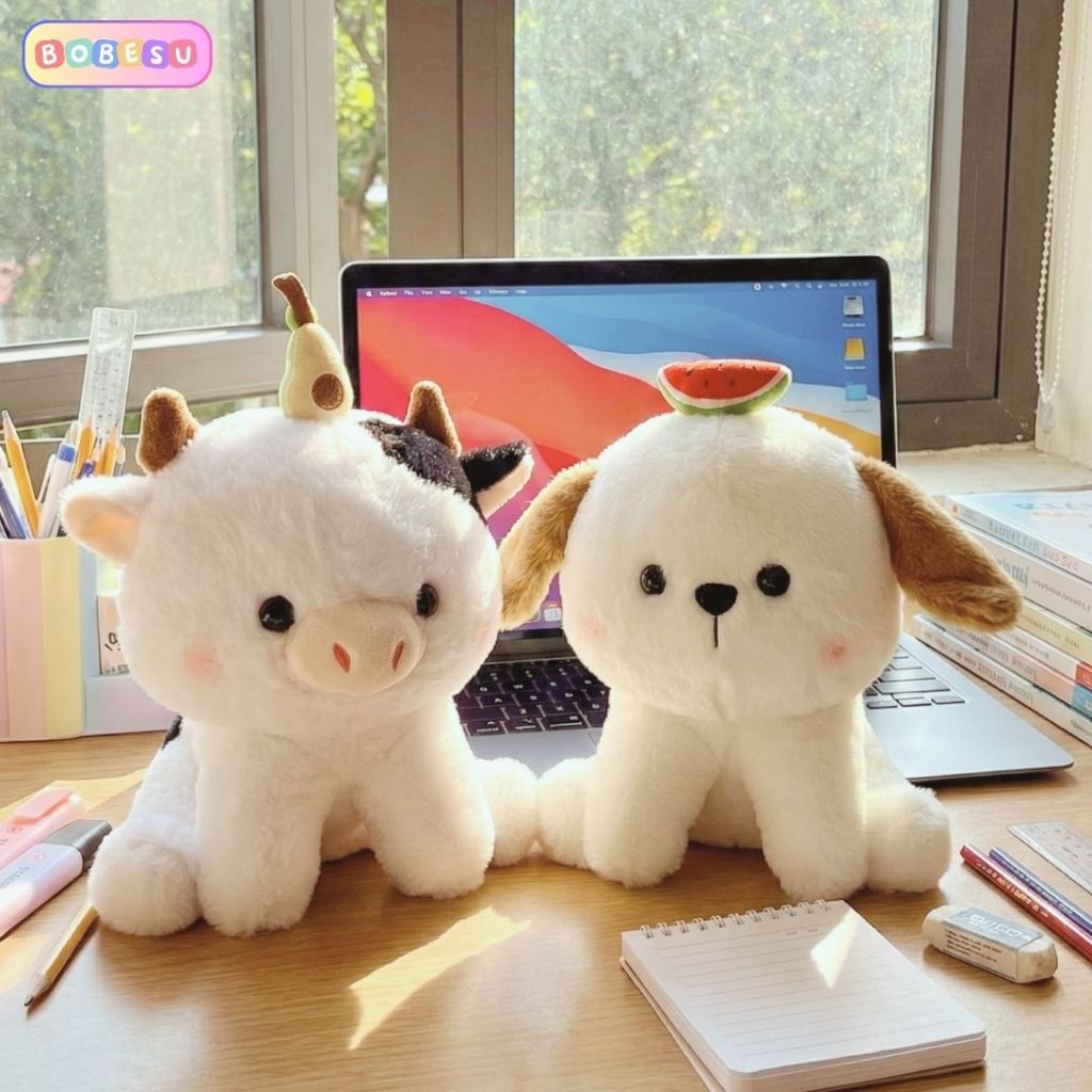 Gấu Bông Chó Cún và Bò Sữa  Đội Hoa Quả BOBESU, Thú Nhồi Bông Cao Cấp Mini Decor Bàn Học, Quà Tặng Sinh Nhật Cute