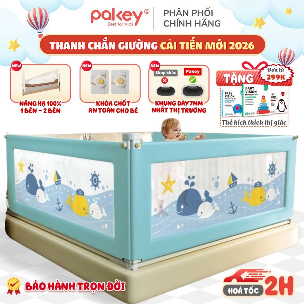 Thanh Chắn Giường Nhật Bản Pakey 2026 - Quây Giường Chiều Cao 103cm Cải Tiến, Nâng Hạ 1-2 Bên Tiện Lợi