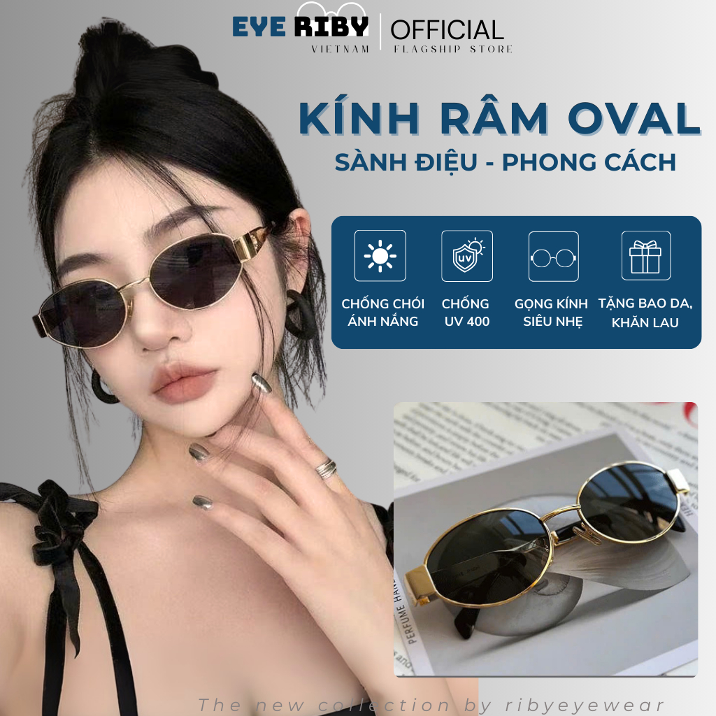 Kính Râm Oval Nhỏ Thời Trang Retro Mặc Áo Dài Kính Mát Gọng Kim Loại ...