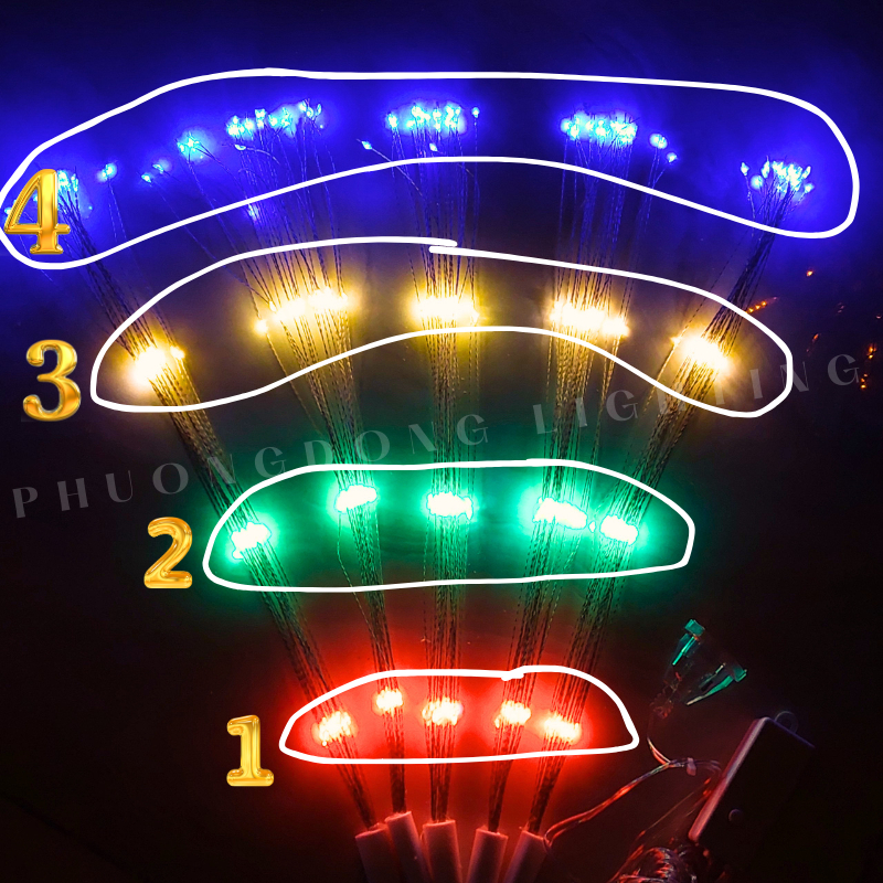 Dây Đèn LED Pháo Hoa 3 tầng - 5 Chùm Màu Vàng, Đủ Màu Trang trí Siêu Đẹp