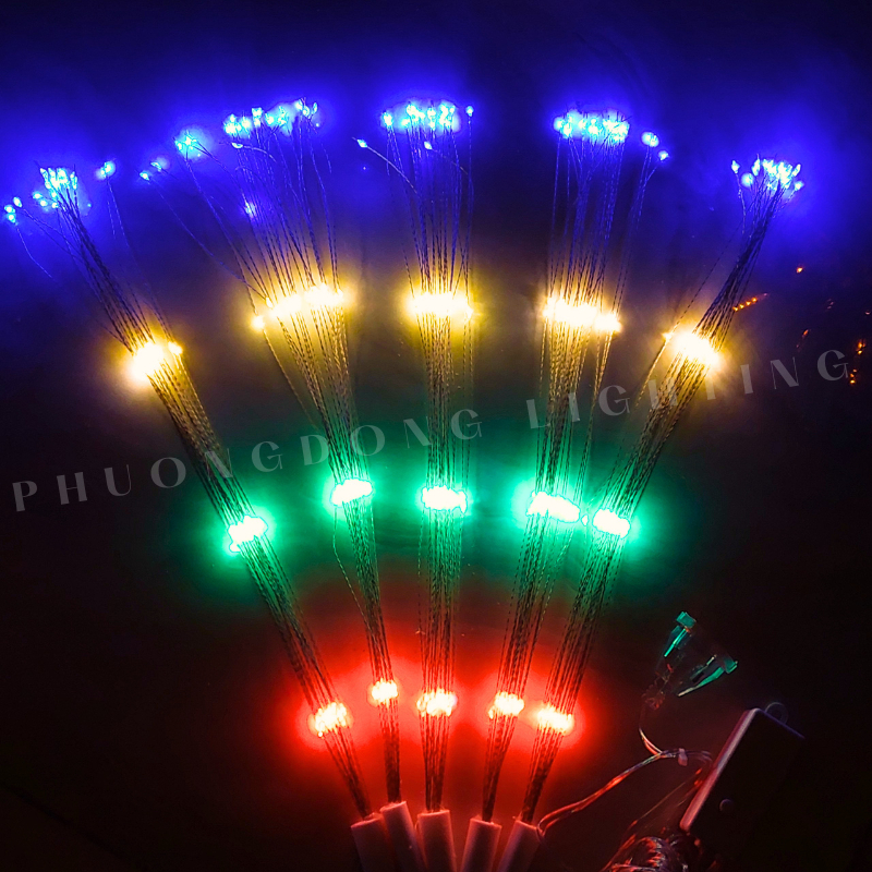 Dây Đèn LED Pháo Hoa 4 tầng - 5 Chùm Dây dài 5m Đủ Màu Màu Vàng Trang trí Siêu Đẹp