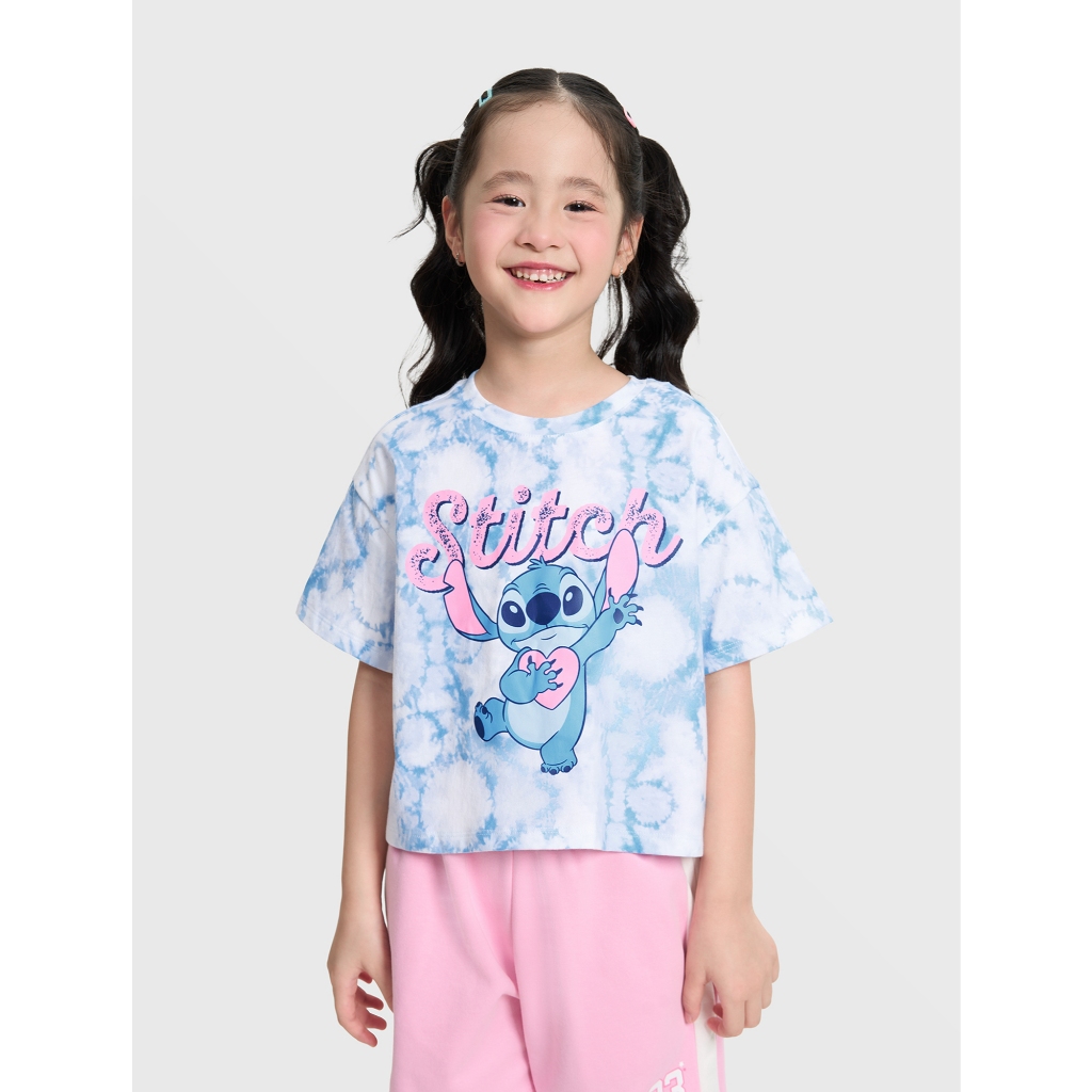 Áo phông croptop bé gái CANIFA cổ tròn ngắn tay in hình Stitch chất liệu cotton thoáng mát 1TS25C003