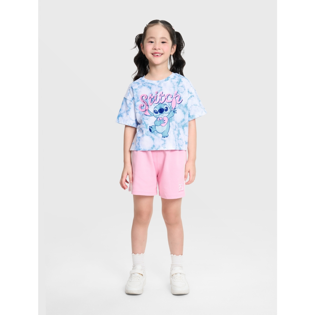 Áo phông croptop bé gái CANIFA cổ tròn ngắn tay in hình Stitch chất liệu cotton thoáng mát 1TS25C003