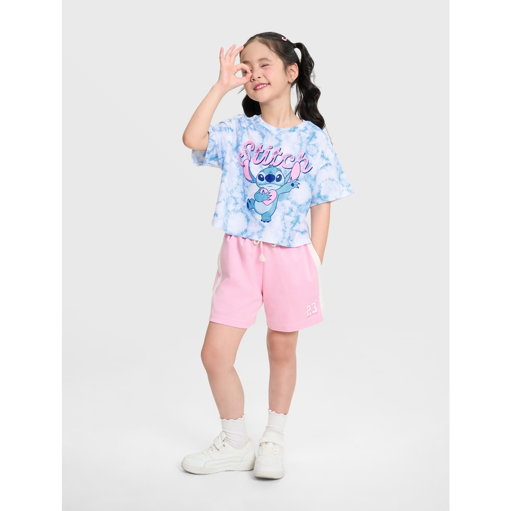 Áo phông croptop bé gái CANIFA cổ tròn ngắn tay in hình Stitch chất liệu cotton thoáng mát 1TS25C003