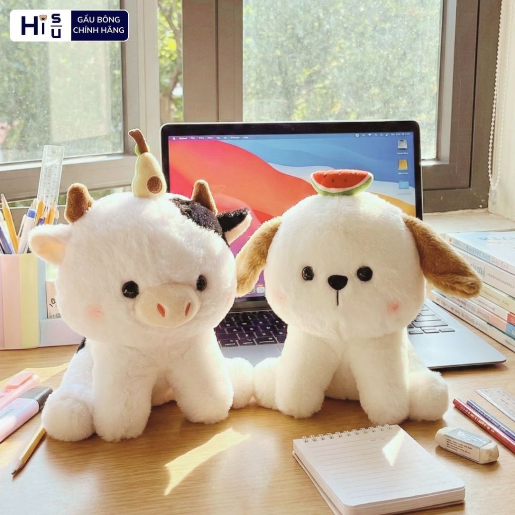 Gấu Bông Chó Cún Và Bò Sữa Đội Hoa Quả Dễ Thương, Thú Nhồi Bông Mini Cao Cấp Decor Bàn Học, Quà Tặng Sinh Nhật Cute