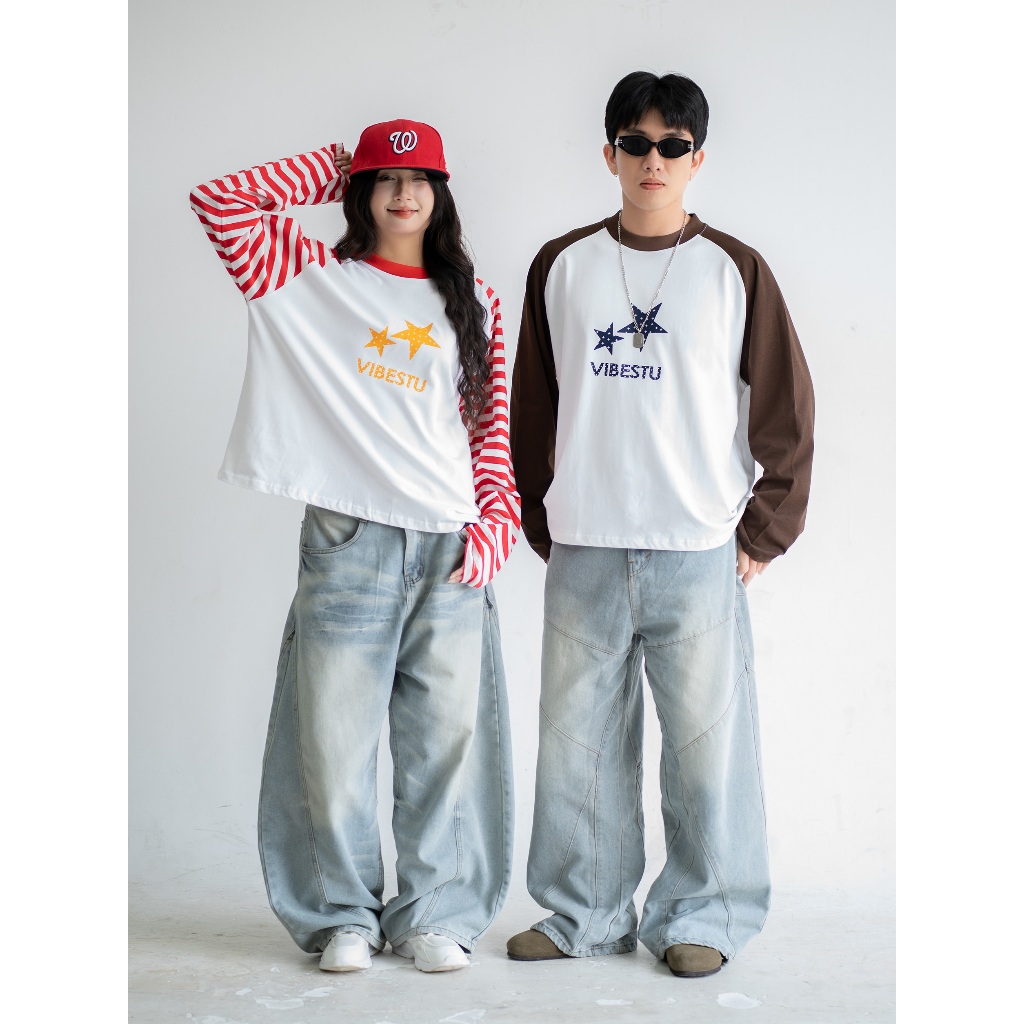 Áo Thun Tay Dài Raglan Boxy VIBESTU ''Longsleev Raglan Star '' Form Boxy 250Gsm Cotton