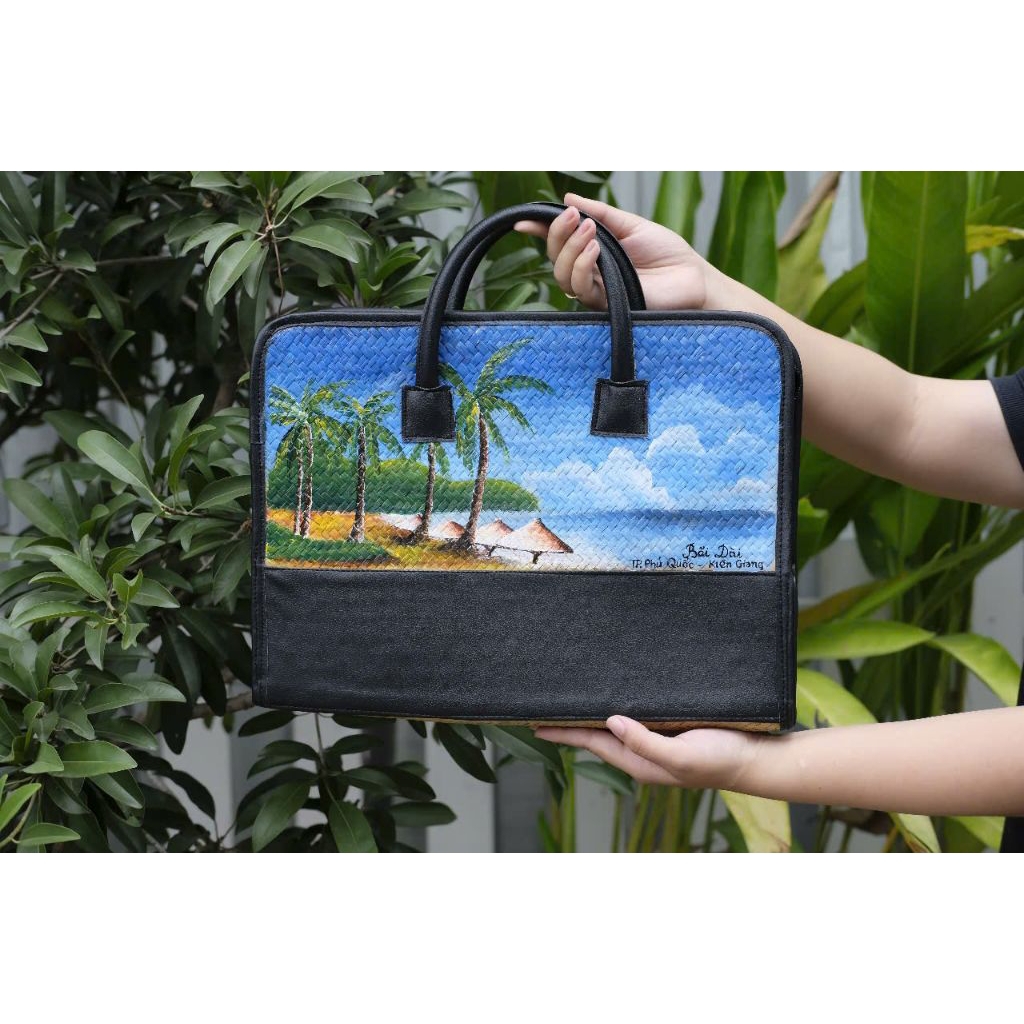 Cặp laptop cỏ bàng phối da PU đi làm văn phòng