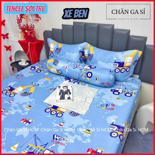 🌬SIÊU ĐẸP️️🌬Bộ Ga Gối Lụa Lyocell Sợi Tre Xe Ben Thoáng Mát, Mền Chần Bông Mềm Mịn_Chăn ga sỉ HCM